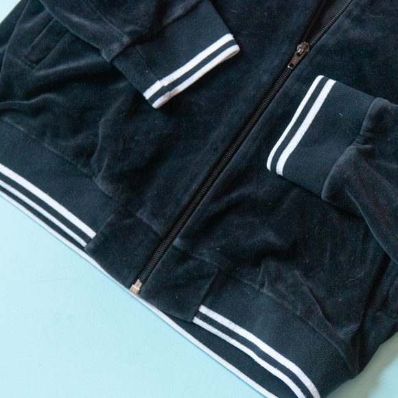 Burberry Golf Y2K Black Velour Knit Athletic Stripe Track Jacket Size Medium - Picture 2 of 10